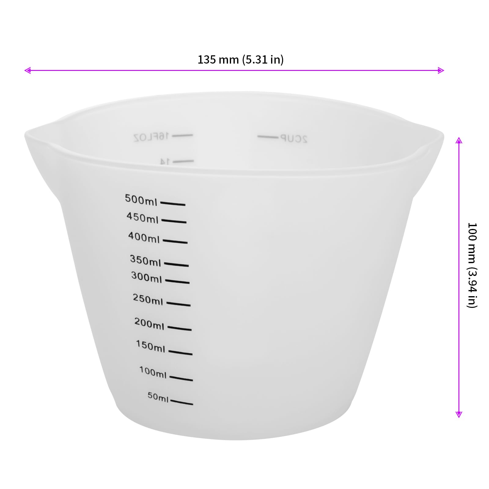 JEUIHAU Lot de 6 tasses à mesurer réutilisables en silicone de 500 ml pour travaux manuels en résine et fabrication de bijoux, moules, projets artistiques