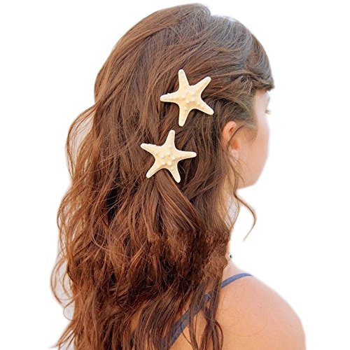 Patiky Womens Girl Starfish Clips Natural Starfish Hairpin Star Hair Headwear Accessories 2 Pack TS02 (Starfish)