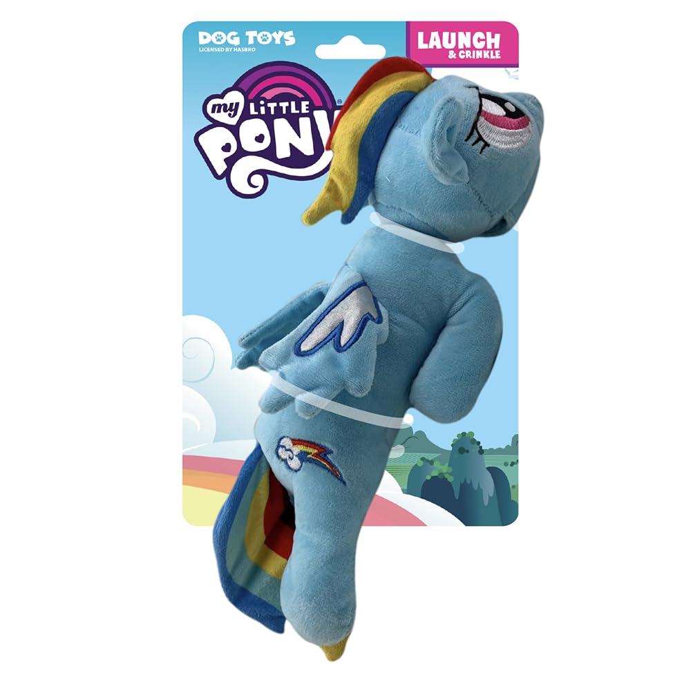 13in Dog Toys Plush Flyer Squeaker My Little Pony Rainbow Dash -Blue