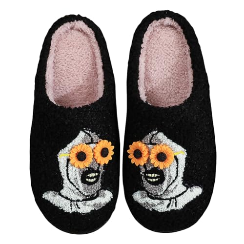Halloween Clown Slippers – Funny Sunflower Glasses Plush Slippers for Women & Men, Cozy Fuzzy Slip-On House Shoes for Indoor Outdoor, Warm Comfy Bedroom Slides