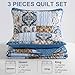 WONGS BEDDING Boho Quilt Set Queen Size, Blue Patchwork Plaid Bedspread Bedding Sets Paisley Soft Microfiber Quilts for Queen Bed 3 Pieces Coverlet Set for All Season (96
