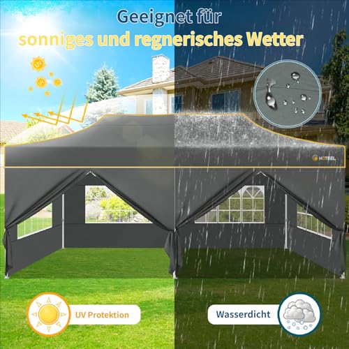 Image of Hoteel Gazebo 3 x 6 Waterproof Stable Winterproof, Reinforced Folding Gazebo with Hexagonal Tube Frame, Anti-UV Party Tent, Foldable Garden Gazebo for Markets, Carry Bag with Wheels, 4 Sand Bags, Grey