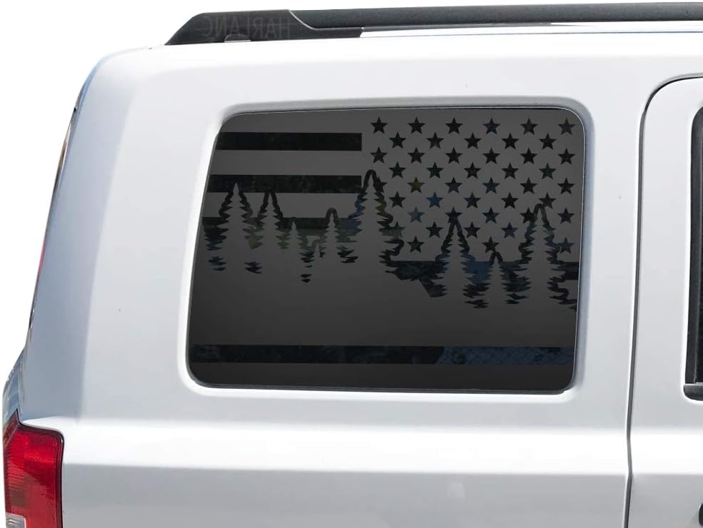 Fits Jeep Patriot - American Flag w/Trees Design Decals 2011-2017 4 door (Matte Black) JP8A