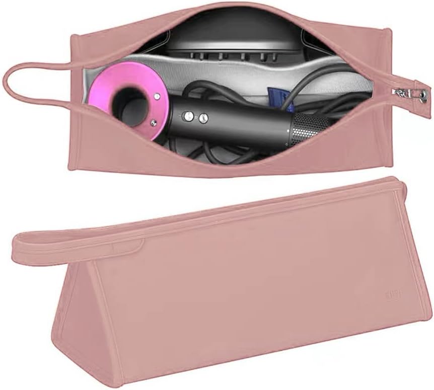 Drglynh Bolsa de almacenamiento impermeable para secador de pelo, bolsa de piel sintética portátil, organizador antiarañazos, a prueba de polvo, a prueba de golpes, funda de protección (rosa)