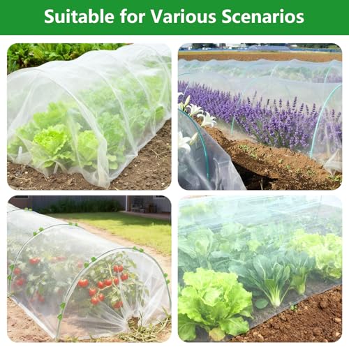 Garden Netting Kit for Raised Beds, 10x50FT Ultra Fine Mesh Netting ＆6 Sets Fiberglass Garden Hoops, Insect Netting for Garden Plant Row Cover Vegetable Flowers Protection Barrier