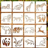 16 Pieces Stencil Template for Painting Reusable Wildlife Animal Stencil for Home Décor, Design Your Pillow, Wall, Window, Doors, Porch, Acrylic or Wood Ornament (7.9 x 7.9 Inch)