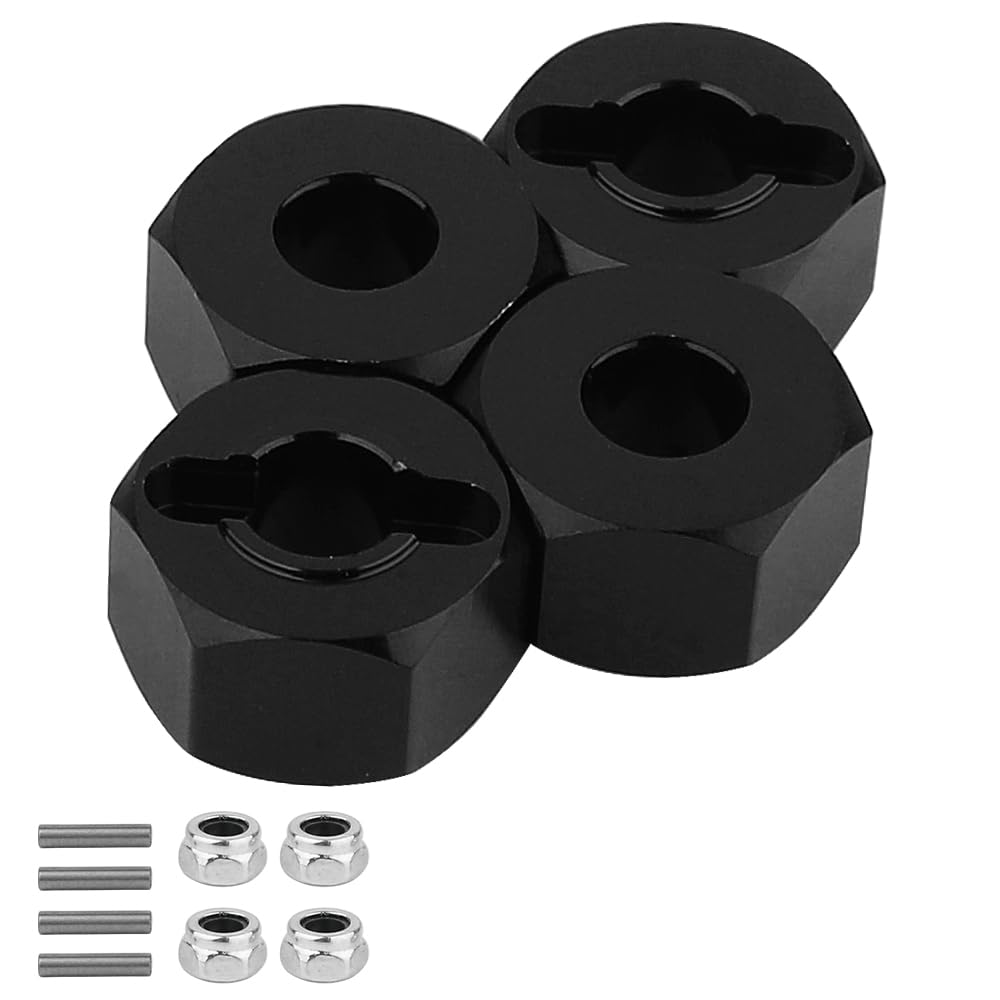 Pothyes 4PCS Metal 12mm Extended Wheel Hex Hub Adapter for MJX Hyper Go H16 16207 16208 16209 16210 1/16 1/14 RC Car Upgrades Parts Accessories (Black)