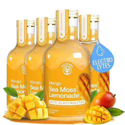 Mango Sea Moss Electrolyte Lemonade – Naturally Sweet Fruit Drink with Sea Moss &amp; Electrolytes – No Added Sugar Hydration &amp; Energy Support – 4 x 12 fl oz Bottles