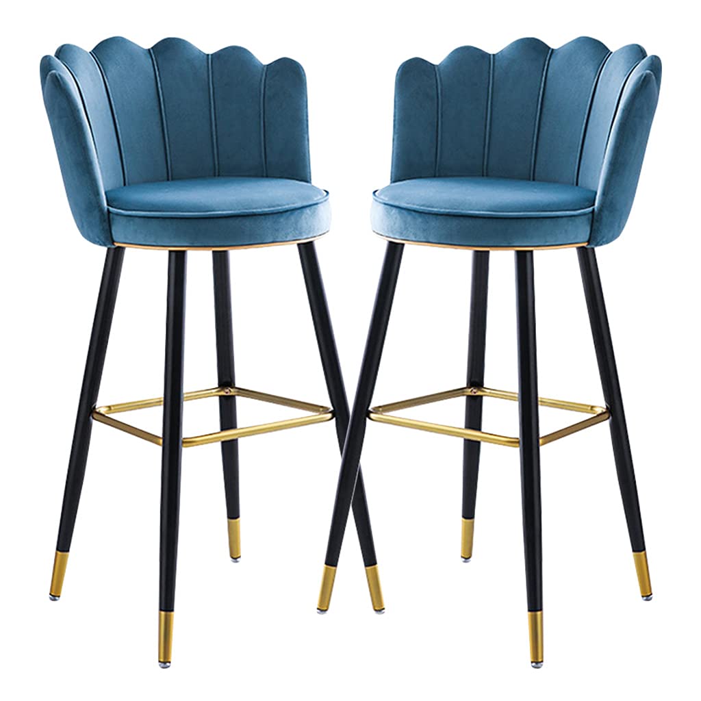YHJZSM Bar Stool Chair Set of 2, Set of 2 Bar Stools with Backrest, Velvet Counter Height Barstools Chairs for Breakfast Kitchen Island Dining Chairs, Blue (Green 65cm)