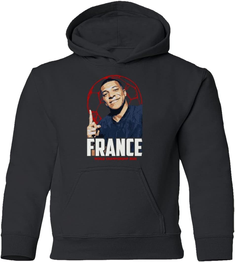 KING THREADS Mbappe GOAT France Football World Soccer 2022 Fans Youth Hooded Sweatshirt (Black, Youth Small)