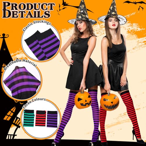 Eurzom 3 Pairs Witch Striped Socks High Thigh Socks over Knee Thin Tights Casual Long Stocking for Women Girls Halloween3