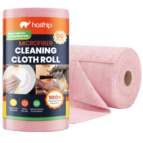 Image of HASTHIP 50 Pack Microfiber Cleaning Cloth Pre-Cut Tear Away Microfiber Cleaning Cloth Roll Cleaning Cloths and Wipes Dusting Cloth Highly Absorbent Reusable Multipurpose Cleaning Cloth Roll 25x25cm