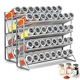 GREENSAPPIRE 4-stöckiges Gewürzregal Stehend, Doppelt organisierte Küchenaufbewahrung für 45mm Gewürzdosen, Gewürzstreuer, Platzsparend, Silber