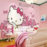 Pink Cartoon Hello Kitty Cat Kinderzimmer Wallpaper Wallpaper Prinzessin Mädchen Schlafzimmer Hintergrund Fototapete150cm×105cm
