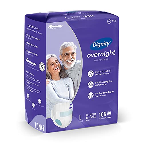 Image of DIGNITY Overnight Tape Style Adult Diapers - L (30 Pieces) With Wetness Indicator and Leakage Protection Upto 12-16 Hrs.
