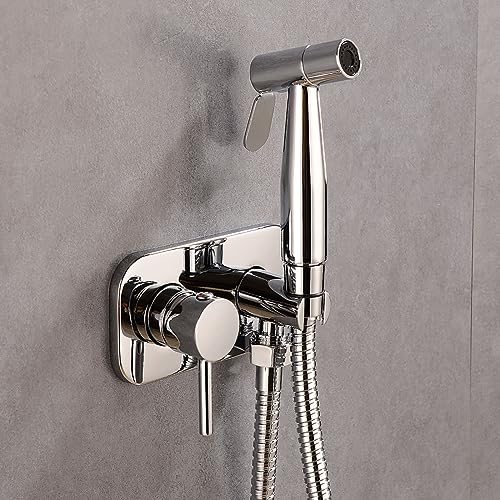 DIKUROOMS Brass Wall Mount Toilet Bidet Faucet Concealed Handheld Spray Set Hot and Cold Water Diaper Sprayer Shattaf Bidet Attachment, Chrome
