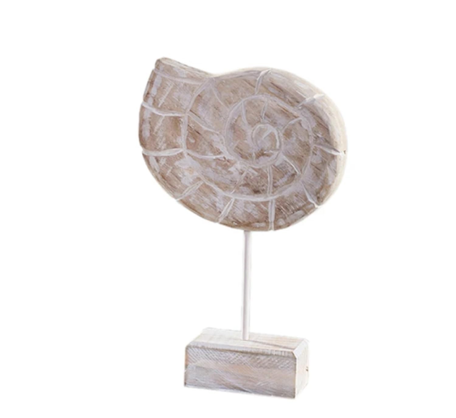 FABD'COR Whole House Worlds Modernist Nautilus Circular Shell Sculptures,Mango Wood, Incised Detail, Hand Carved, White Patina,(Brown White)