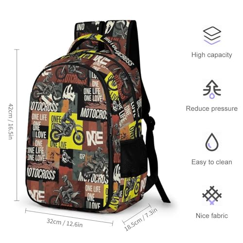 Casual Backpack for Unisex Adult, Novelty Motorcycle Dirt Bike Large Capacity Backpack for Daily Use, Portable Shoulder Bag for Women Men2
