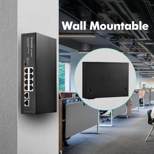 Image of MokerLink 10 Port PoE Switch, 8 Port PoE+ 100Mbps, 2 Gigabit Uplink, 96W 802.3af /at, Vlan & Extend, Fanless Metal Plug & Play Ethernet Switch