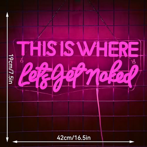 Image of Let's Get Naked Pink Neon Sign Bathroom Led Sign Get Naked Wall Neon Light for Home Pink Bathroom Wall Decor Girl Teenager Funny Housewarming Gift Her