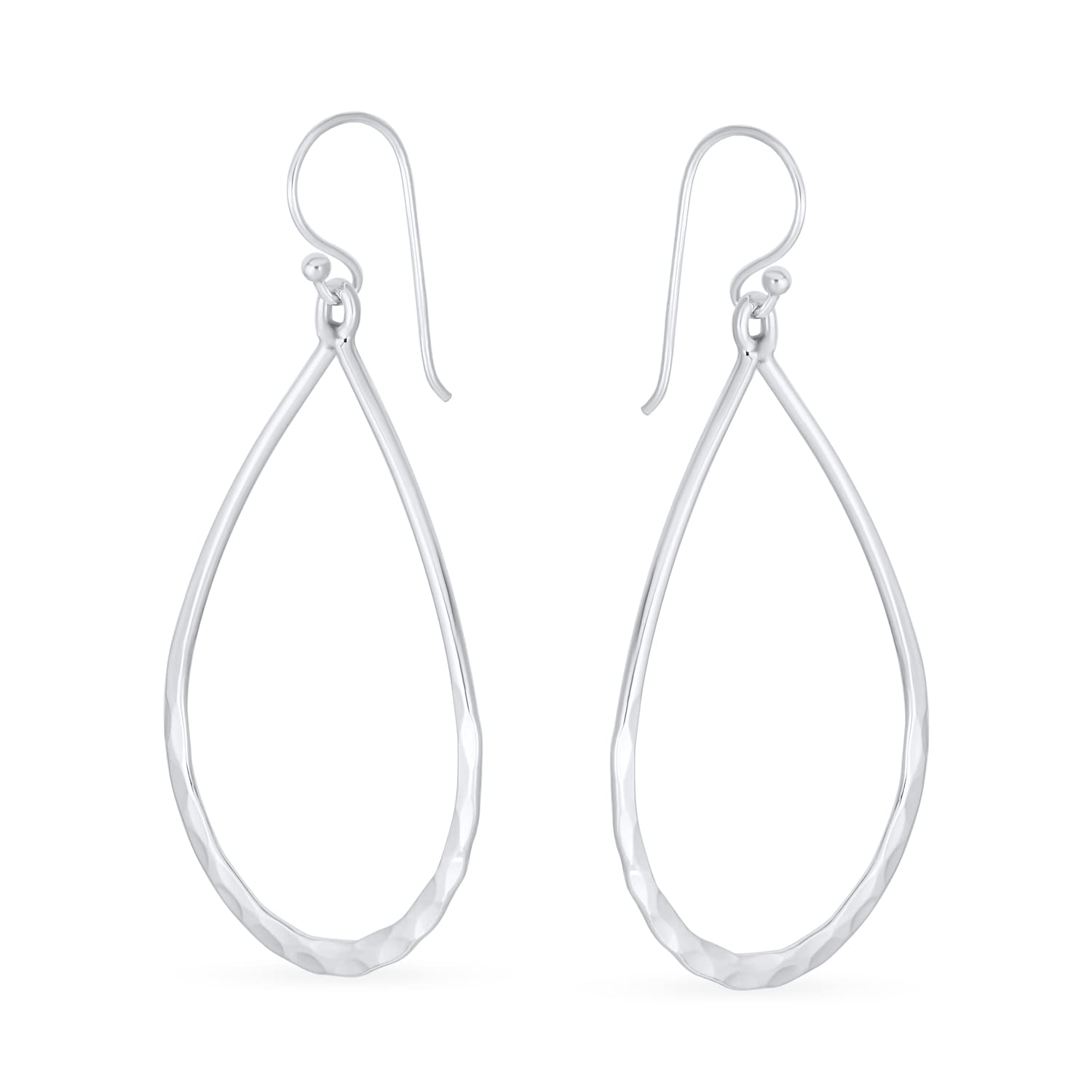 Orecchini a cerchio grande stile boho per donna e ragazza, in argento sterling .925, forma a goccia ovale allungata e aperta, finitura martellata leggera, lunghezza 2 pollici (circa 5 cm), chiusura a