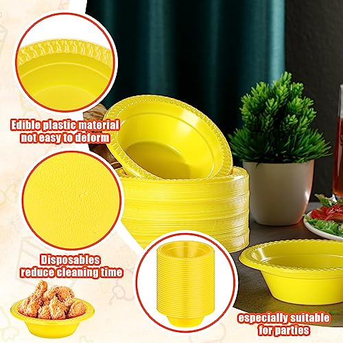 Image of Lallisa 100 Pcs 12oz Yellow Disposable Plastic Bowls Party | Dessert Cups for Ice Cream Salad Soup, Serving Bowls for Picnic, Colored Party Supplies, Food Safe Sturdy