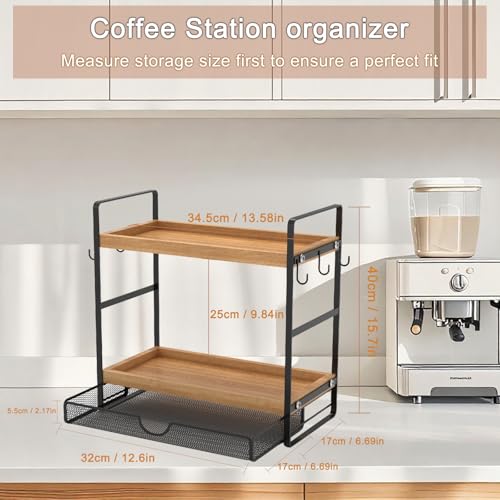 image for LEMIKKLE 2-Tier Wood Coffee Station Organizer with Pod Holder and Draw