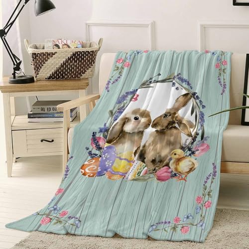 Cocahepty ブランケット 掛け毛布 フランネル 厚手 保温 柔らかい肌触り 暖かい ふわふわ 冷え対策 100x150cm 軽量 春秋冬用 おしゃれ 膝掛け 静電気防止 毛抜けない 抗菌 うさぎ 花 緑 可愛い
