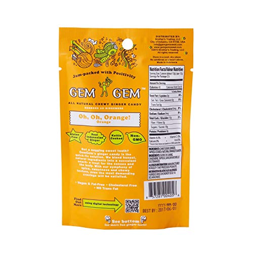 Gem Gem Ginger Candy Chewy Ginger Chews (Orange, 1.25 oz Tasting Samples) - image 2