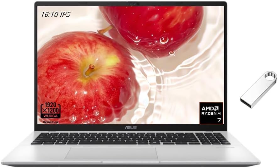 ASUS Vivobook 16 Laptop, Copilot + PC, 16" IPS (1920x1200) FHD Display, AMD Ryzen AI 7 350, 8-Core, AMD Radeon 860M Graphics, 16GB DDR5, 1TB M.2 SSD, Cool Silver, Windows 11 Home, TWE 64GB Flash Drive