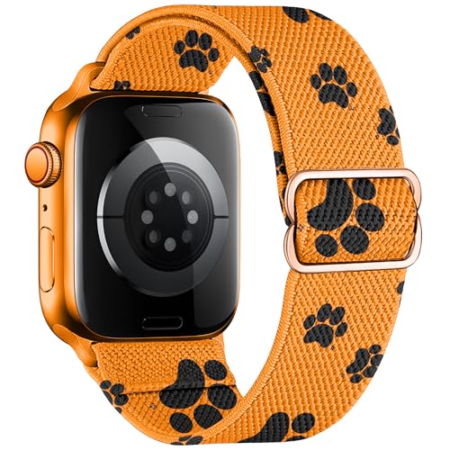 XynkoreX Paw Stretchy Bands Compatible with Apple Watch Band 40mm 41mm 38mm 46mm 44mm 45mm 42mm 49mm Women Men, Water-Resistant Solo Loop Elastic Sport Straps for iWatch Series 11 10 9 8 7 6 5 4 3 SE Ultra (Orange Paw, 38MM/40MM/41MM/42MM(Series 11 10))