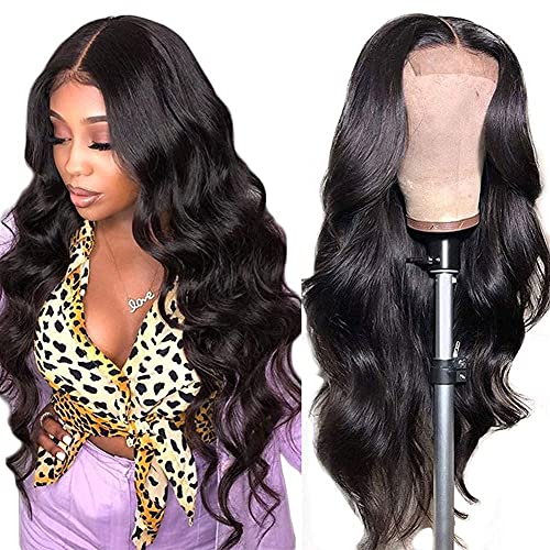 Azibo Lace Front Wigs Human Hair Body Wave Pre Plucked With Baby Hair 180% Density 4x4 Inch Brazilian Lace Closure Human Hair Wigs (24Inch, Natural Color)