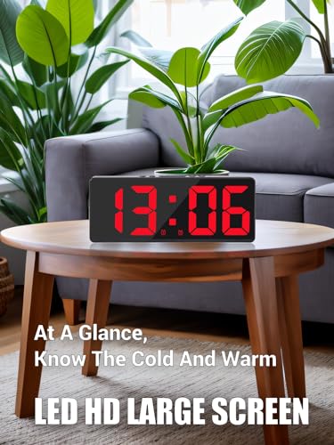 Digital Alarm Clock for Bedrooms, with Temperature, 6 Adjustable Brightness, Voice Control, Dual Alarm & Snooze, 12/24H & Date, Easy to Use, 6.2\" Led Desk Clocks - Thumbnail 2
