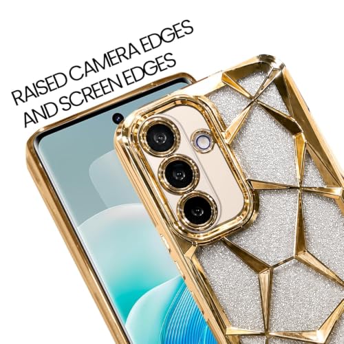 Image of VONZEE Gradient Glitter Case for Samsung Galaxy M56 / F56, Luxury Electroplated 3D Cube, Diamond Bling Shiny Soft TPU Clear Shockproof Women Girls Protective Phone Cover (Gold)
