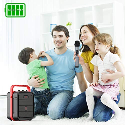 Shinco SJ52 Portable Karaoke Machine with Wireless Microphone, Rechargeable PA System, Bluetooth Speaker with FM Radio, Audio Recording, Remote Control