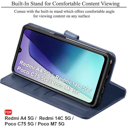 Image of TheGiftKart Flip Back Cover Case for Mi Redmi A4 5G / Redmi 14C 5G / Poco C75 5G / Poco M7 5G | Dual-Color Leather Finish | Inbuilt Stand & Pockets | Flip Back Cover (Faux Leather, Blue & Sky)