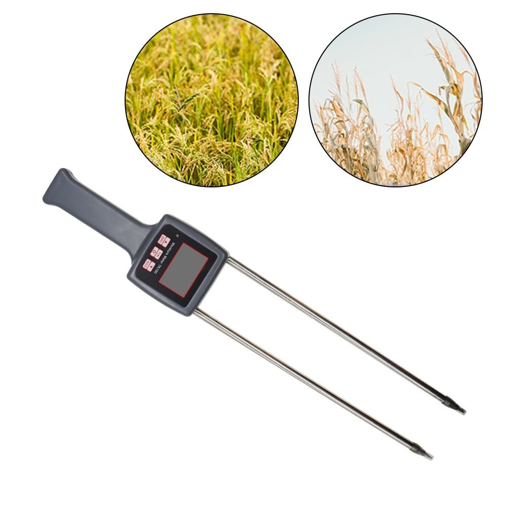Digitales Feuchtigkeitsmessgerät für Heu und Getreide mit LCD-Display mit Hintergrundbeleuchtung, tragbarer Multifunktionstester mit 450-mm-Sonde, kompatibel mit Alfalfa-Obstgartengras und Schafgras