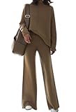 Women Sweater Set 2 Piece Knit Sweatsuit Turtleneck Sweater Top and Wide Leg Pant Lounge Outfits