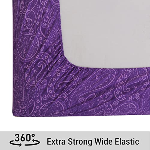 Kacemoo Bed Sheets Queen Size 4Pc - Purple Paisley Sheets Printed Floral Sheet Set Flower Pattern Deep Pocket Fitted Bed Sheet Set Microfiber Soft Breathable 1800 Thread Count Double Bedding Set #TOP3