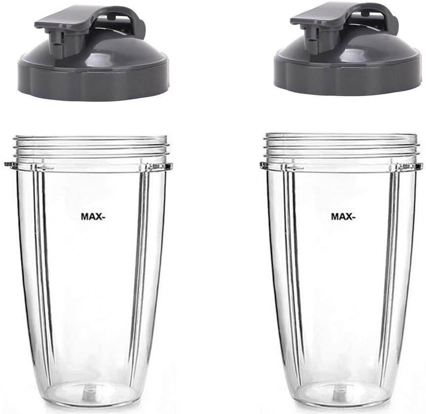 2 Pack 32OZ Cup Replacement with Flip Top to-Go Lid for Nutribullet,Clear Cups Mugs Replacement Part Juicer Accessories for NUTRIBULLET Nutri Bullet 900W 600W Blender Juicer (32oz) (32OZ)