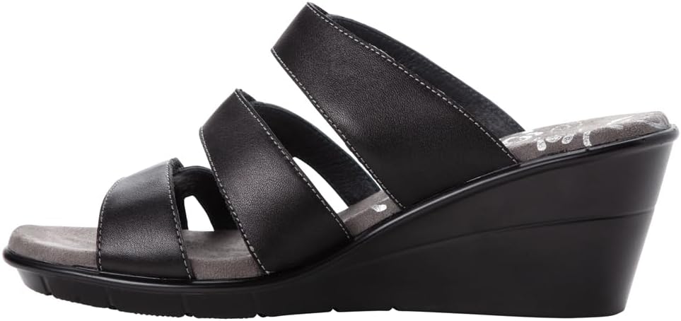 Propét Women's Lexie Wedge Slide Sandal, Black, 10 W US