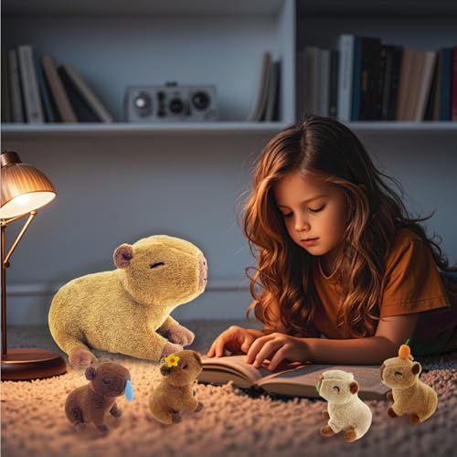 Image of Capybara Plush,Cute Capybara Mommy Stuffed Animal with 4 Baby Capybara Plushies in Tummy,Kawaii Capybara Plush Toy Gift for Kids Girls Boys