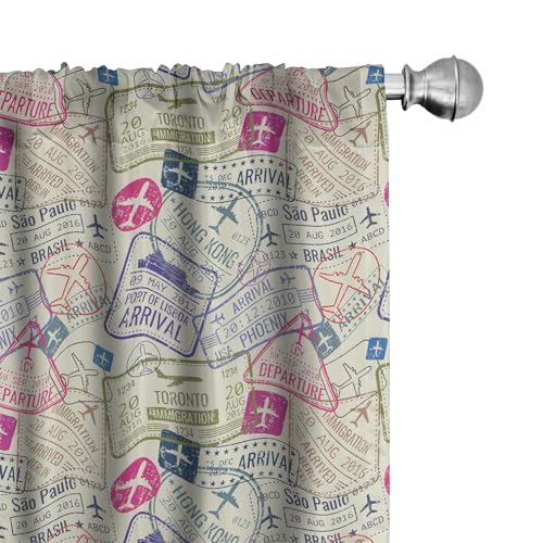 Ambesonne Travel Window Curtains, Passport and Visa Stamps
