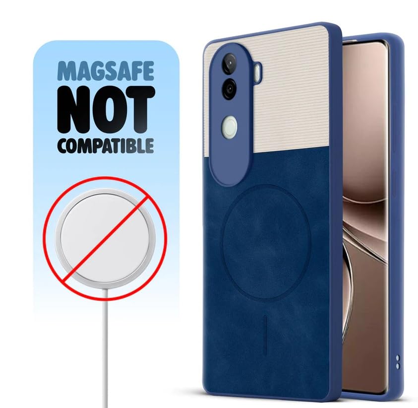 Image of Bintage CASE Mac Safe Design Hard Light Weight Back Case | Soft Border Camera Protect | Dual PU Leather Finish Back Cover Compatible for iQOO Z9s 5G - White & Blue
