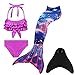 Produktbild DNFUN Mädchen Meerjungfrauenschwanz Zum Schwimmen mit Meerjungfrau Flosse- Prinzessin Cosplay Bademode für das Schwimmen mit Bikini Set und Monoflosse, 4 Stück Set,DH41,140