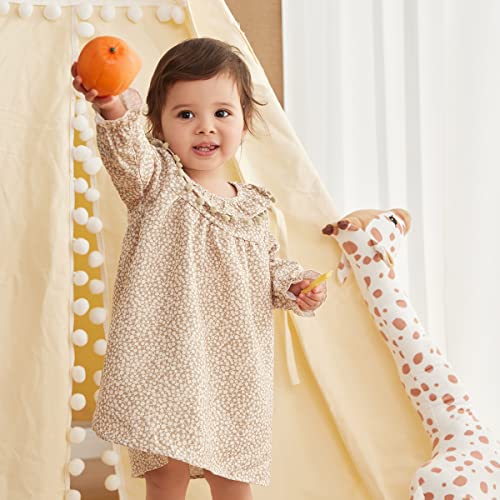 Opawo Toddler Baby Girl Long Sleeve Dress Flutter Ruffle Pom Pom Neck Corduroy Fall Winter Dresses For 1-4 Years(Beige,3-4 Years) #TOP1