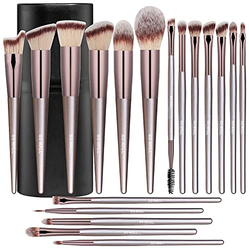 Premium Champagne Gold Makeup Brushes Set with BS-MALL Makeup Sponge 6 Pcs