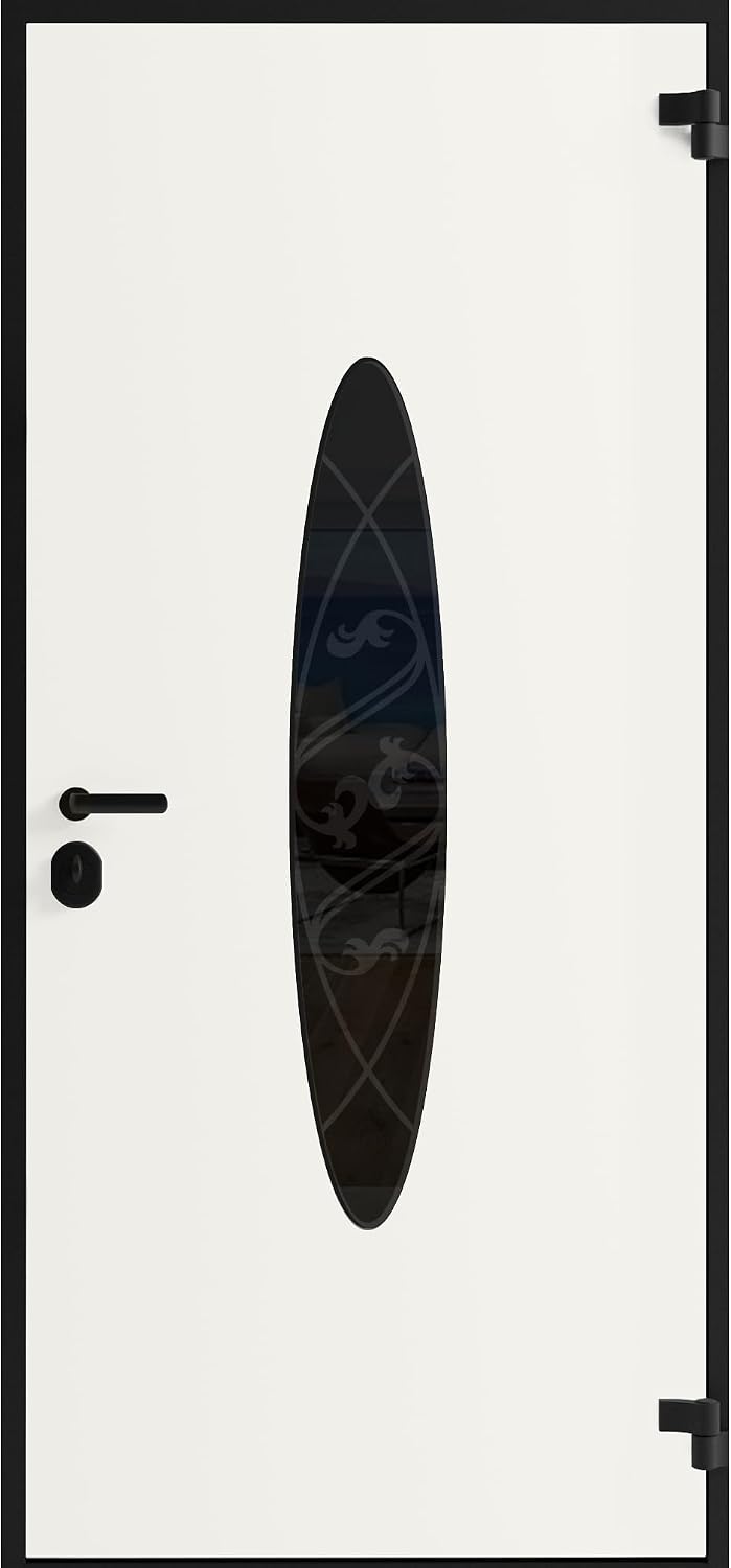 VDOMDOORS Front Exterior Prehung Steel Door/Ronex 1277 Black Enamel/Stainless Inserts Entry Metal Modern Painted W36 x H80 Left Hand Inswing