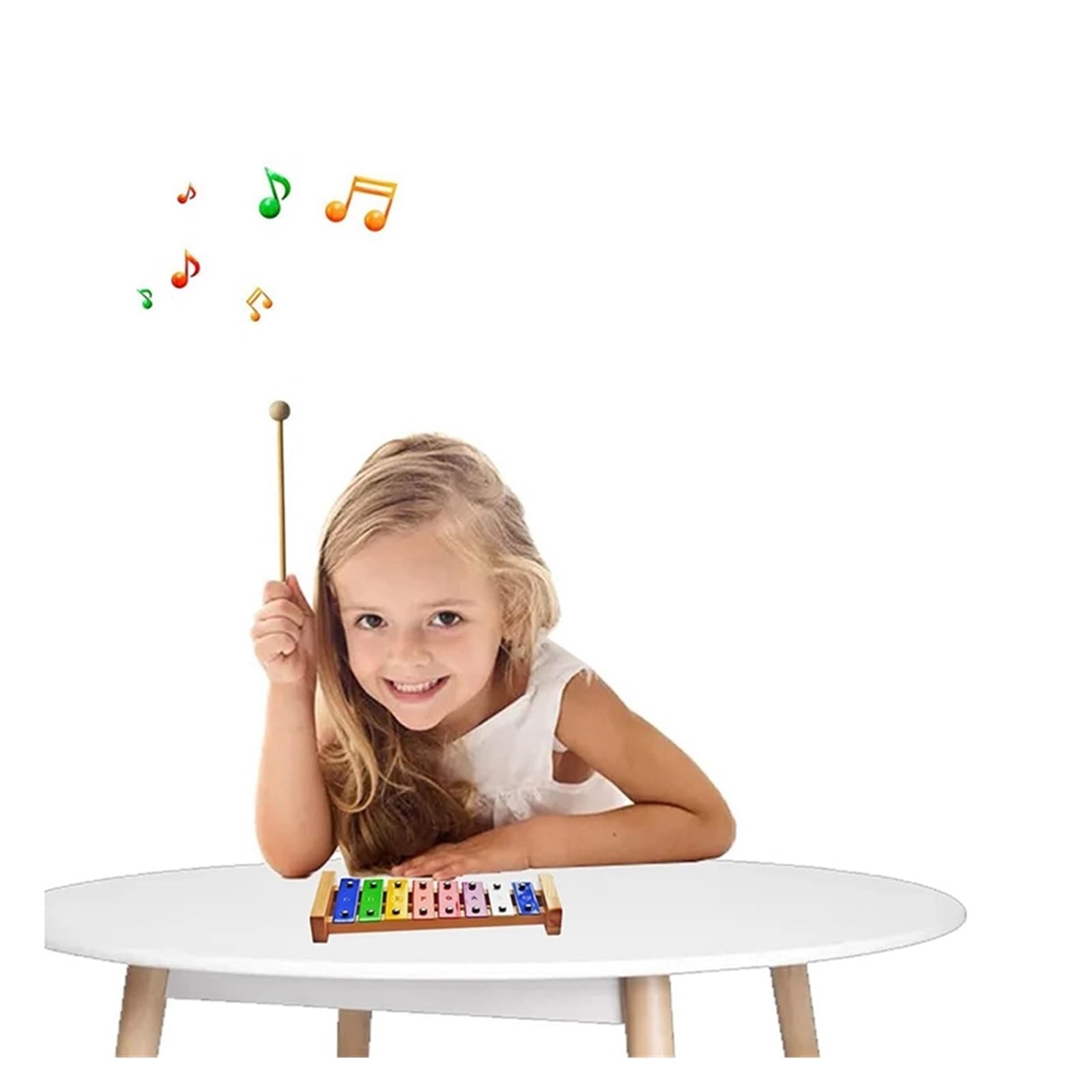 Xilófono Xilófono de madera for niños, 8 notas/teclas, barra metal colorida