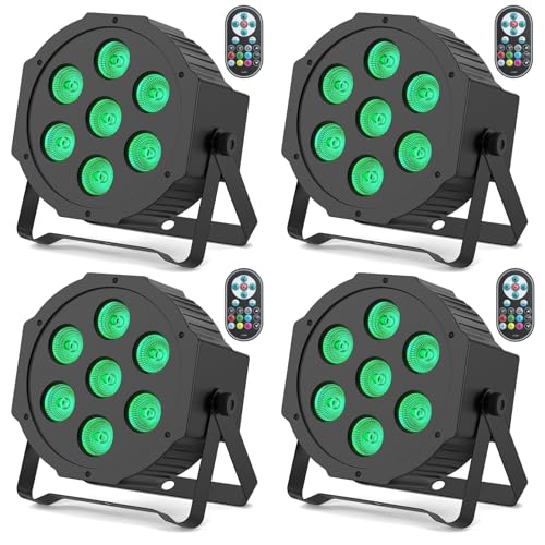 DELIBANG 4PCS RGBW LED Par Strahler, 7 LED Par Scheinwerfer Bühnenlicht Partylicht Lichteffekte mit Fernbedienung für Disco DJ Party Hochzeit Weihnachten Haloween